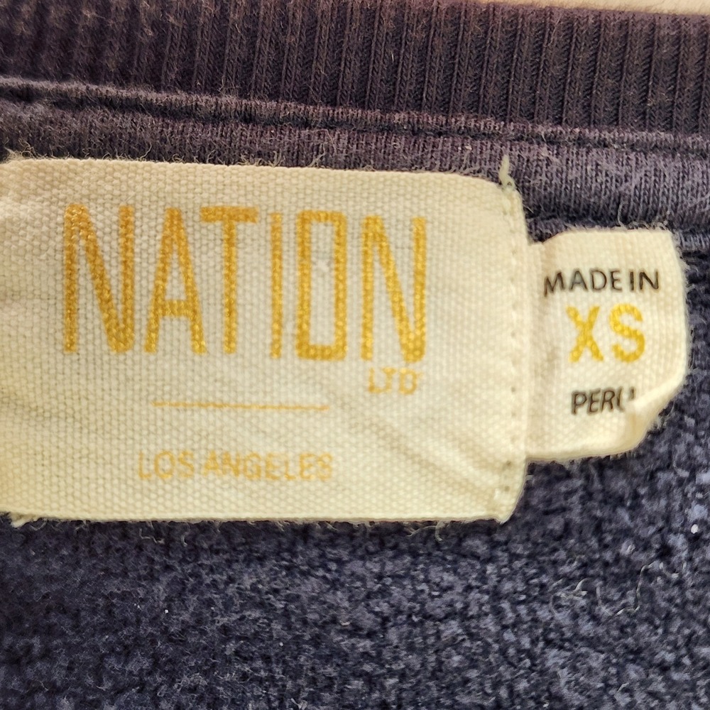 NATION LTD Esther Sweatshirt Ruffle Shoulder Womens XS‎ Navy Feminine French Top - Picture 6 of 14